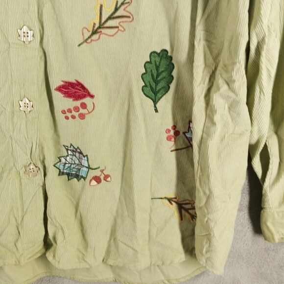 FASHION BUG Embroidered Fall Corduroy Button Up Shirt 22/24W 100% Cotton Green - Picture 3 of 13